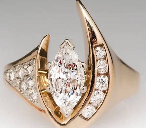 ヴィンテージ イレギュラー ゴールド＆シルバー ジルコニア リング